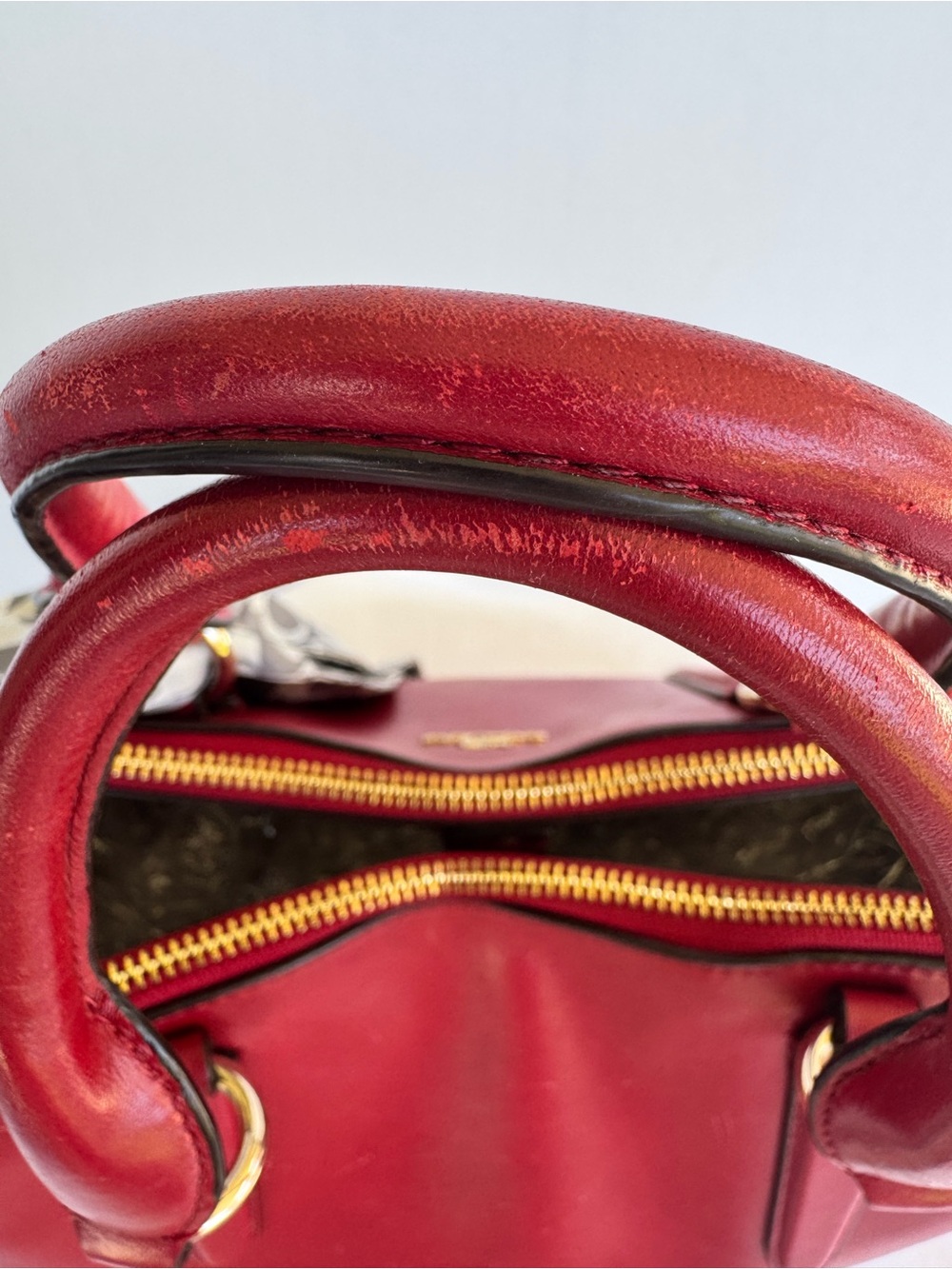 Coach Red Leather Tote with Signature Scarf and Gold Hardware - Picture 4 of 16